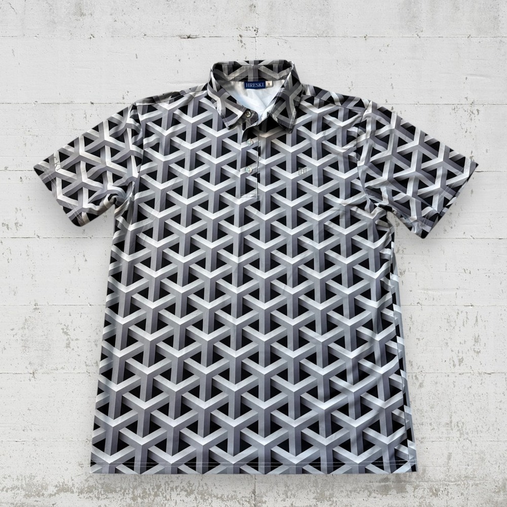 Hreski‎ Golf Polo Shirt Men Size M Gray Geometric Infinity Stretch